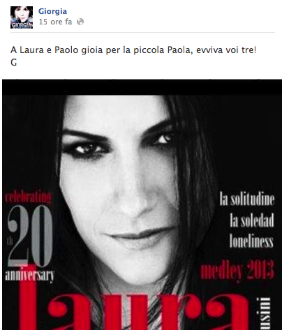 Gli auguri dei big di Sanremo a Laura Pausini. La piccola Paola arriva a vent'anni dalla vittoria della popstar