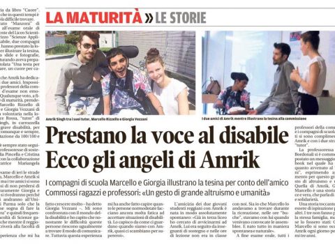 "Prestano" la voce al compagno disabile per l'esame di maturità