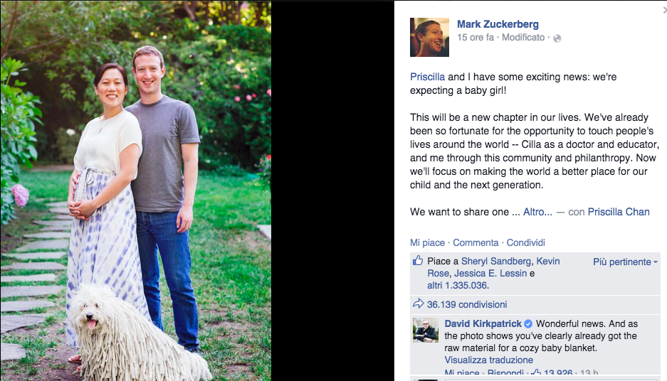Zuckerberg diventa papà: "Dopo tre aborti avremo una bimba"