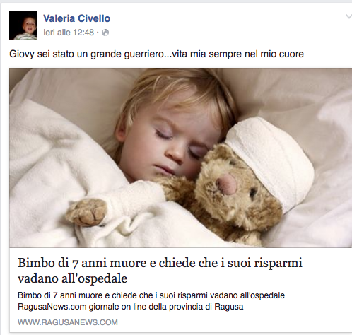 Muore a 7 anni: “Donate i mie risparmi ai bimbi che soffrono"